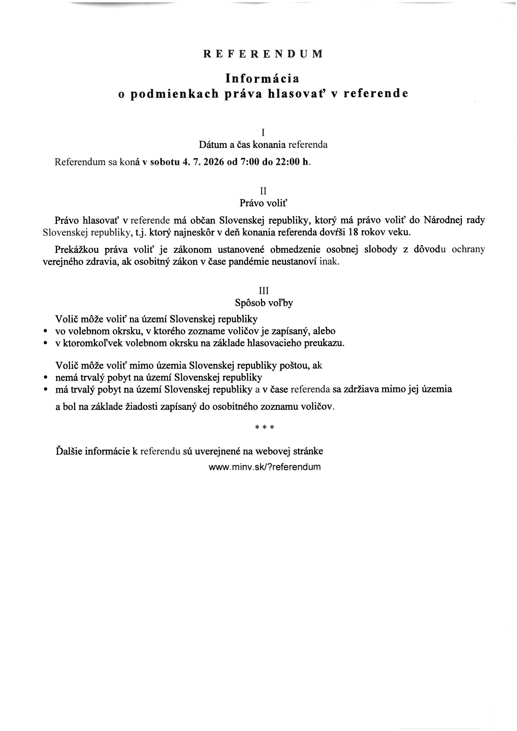 Informácia o podmienkach hlasovať v referende