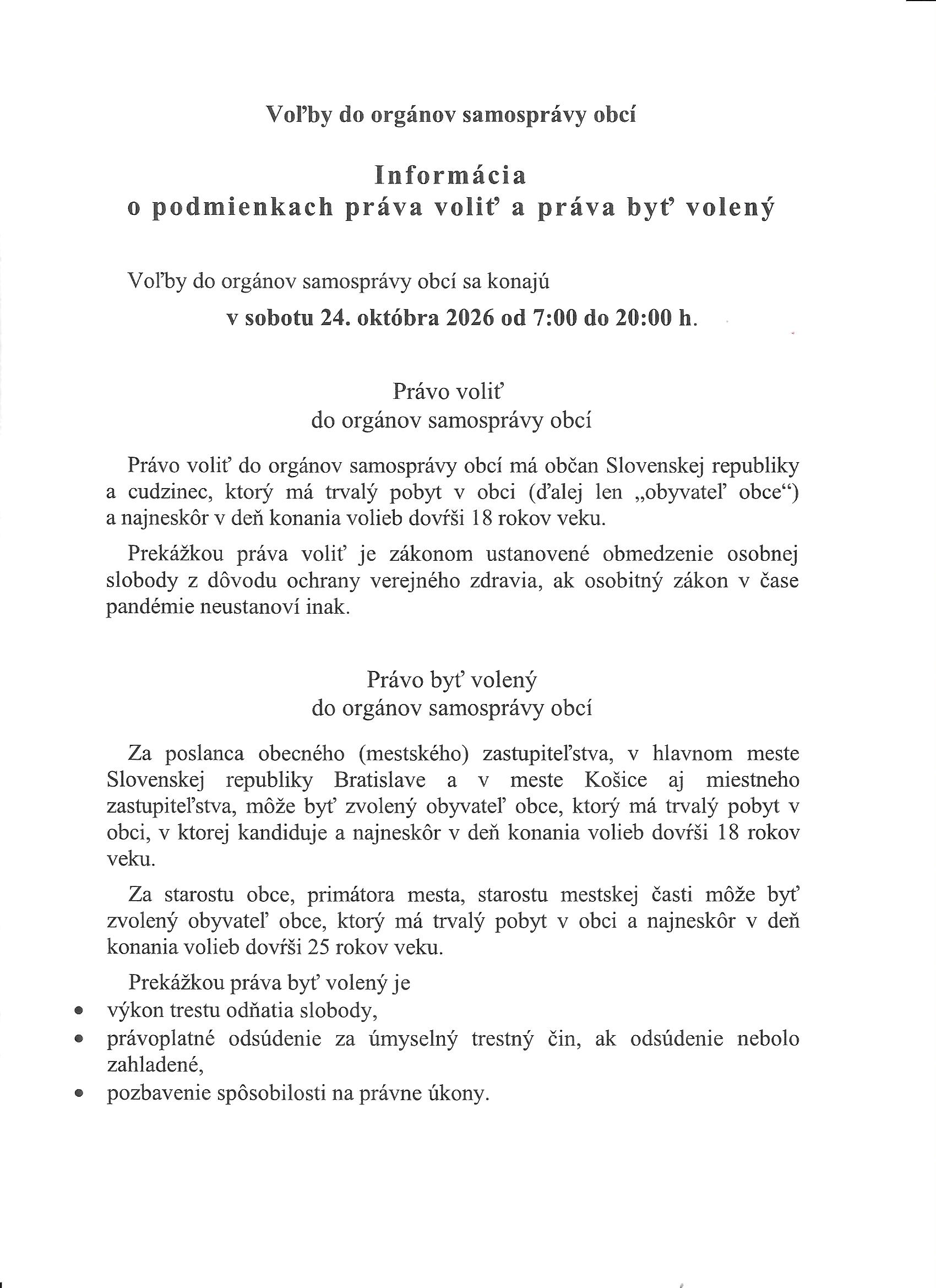 Informácia o podmienkach práva voliť